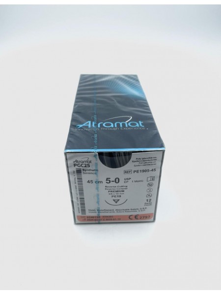 Мононить из сополимера гликолид-e-капролактон (PGC25) рассасывающаяся 5.0 / 19мм / обр.-реж., 3/8, черн. Мононить из сополимера гликолид-e-капролактон (PGC25) рассасывающаяся 5.0 / 19мм / обр.-реж., 3/8, черн.